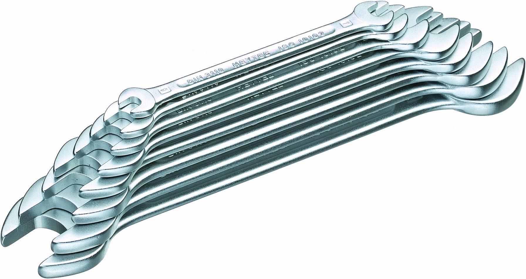 Heytec 50800944080 Double Ended Open Jaw Wrench Set, Silver, Set of 8 Piece