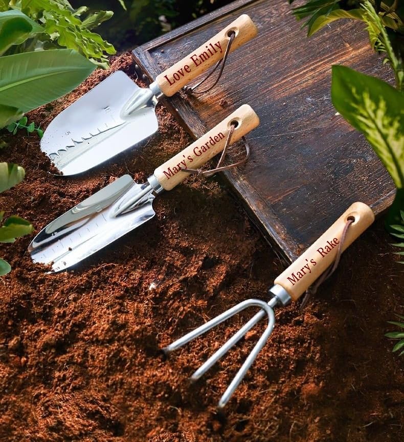 Set de 3 herramientas de jardinería con mango de madera miniatura 2