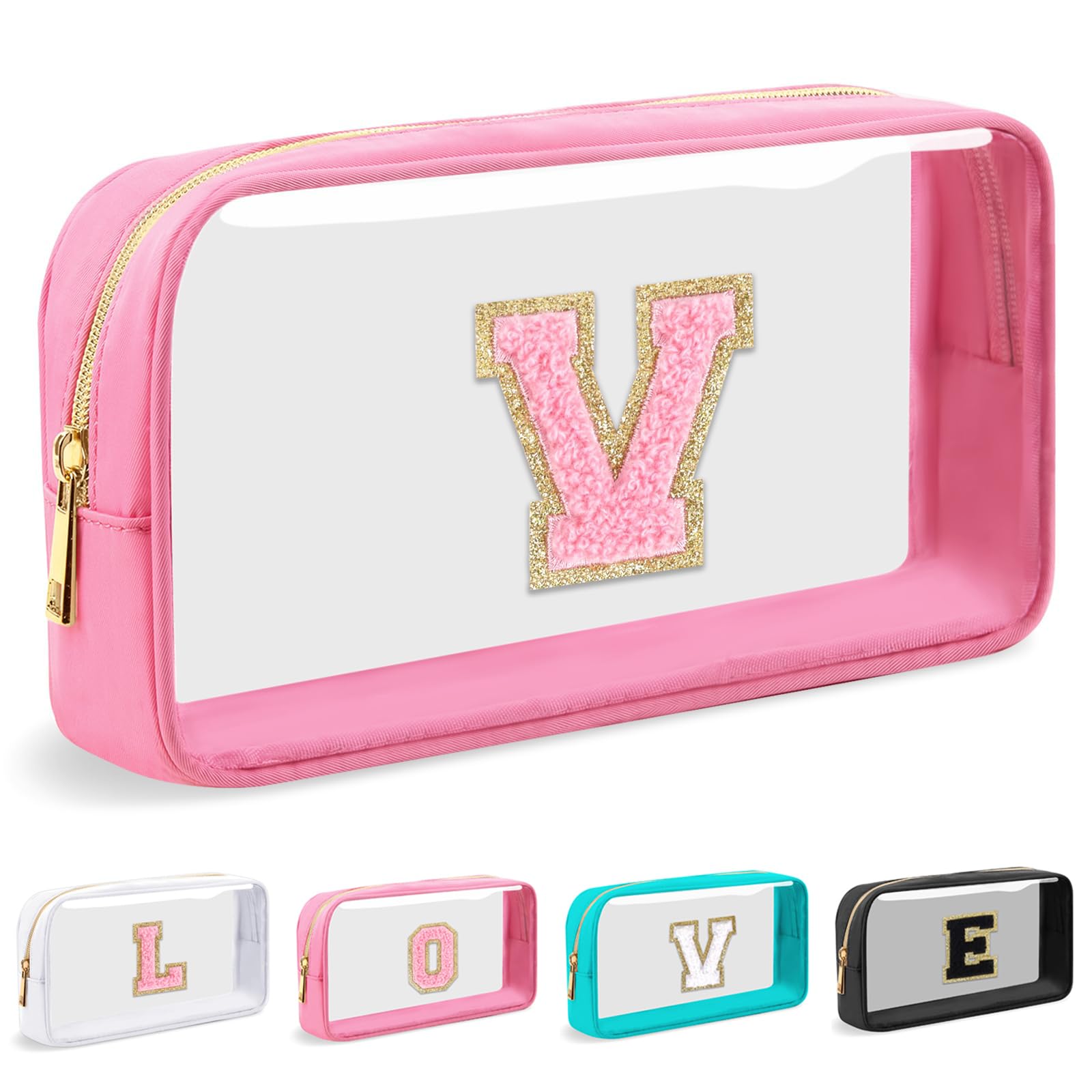 Cosmetic Bags Clear Makeup Bag Organizer Travel Essentials Gifts for Women Girlfriend Teen Mom Teacher Brithday Mothers Day Gifts A-Z Personalized Bag (V