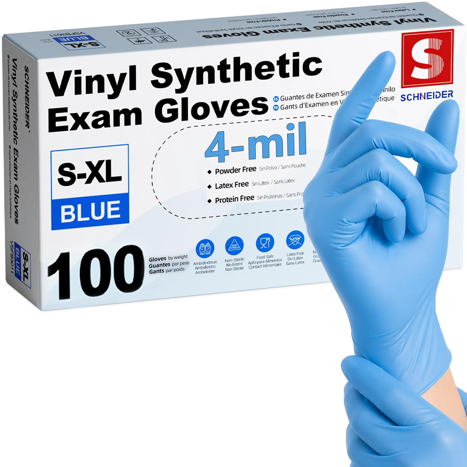 Schneider Medical Blue Vinyl Synthetic Exam Gloves