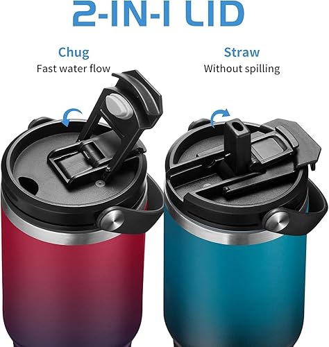 Miniatura 4 de Taza de viaje de café aislada de 40 onzas - con pajita y tapa abatible, funda de silicona, bolsa con correa, mantiene frío 24H y caliente 12H,