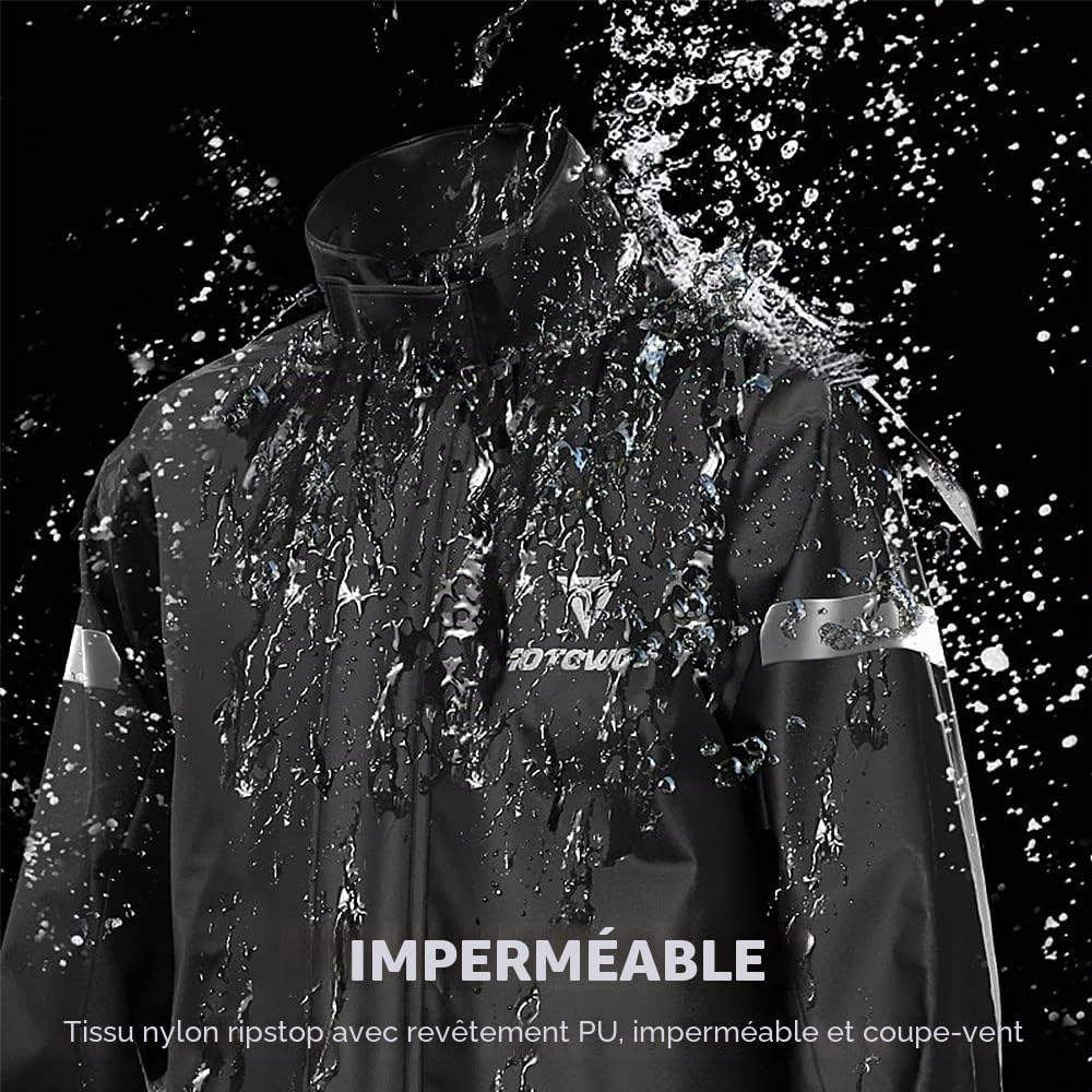 Lixada Hommes Moto Combinaison de Pluie Extérieur Réfléchissant Imperméable Veste et Pantalon de Pluie Vêtements de Pluie pour Vélo Equitation Cyclisme Camping Randonnée
