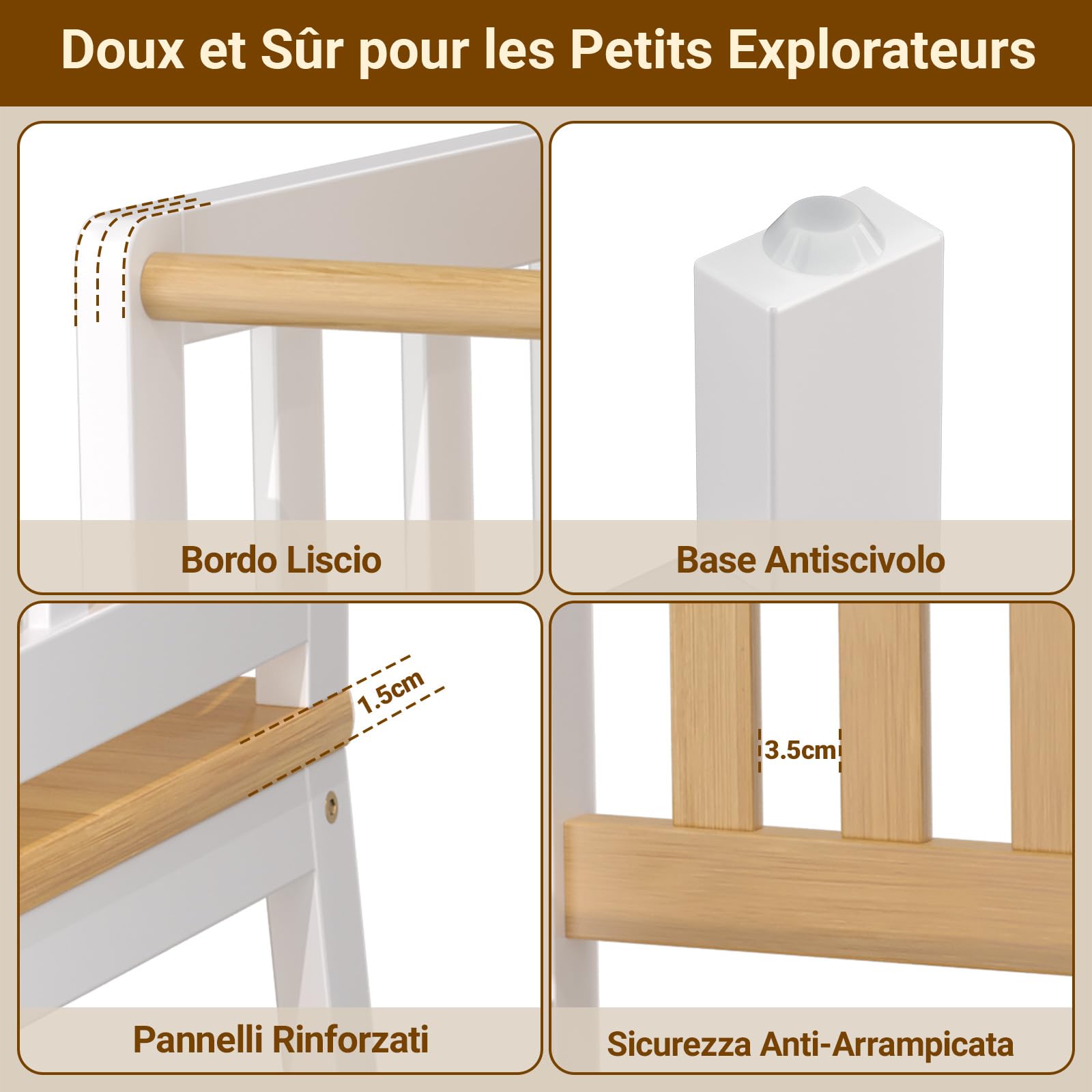 COSYLAND Torre Montessoriana Bambini – Torretta Montessoriana A Forma di “A” con Pedana Centrale Rinforzata – Torre Montessoriana da Cucina o Bagno, Convertibile in Doppio Sgabello – Bianco e Naturale