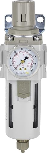 Miniatura 2 de PneumaticPlus SAW400-N04BG Filtro de aire comprimido regulador combinado tipo piggyback 1/2" NPT - Cuenco de polietileno, drenaje manual, soporte,