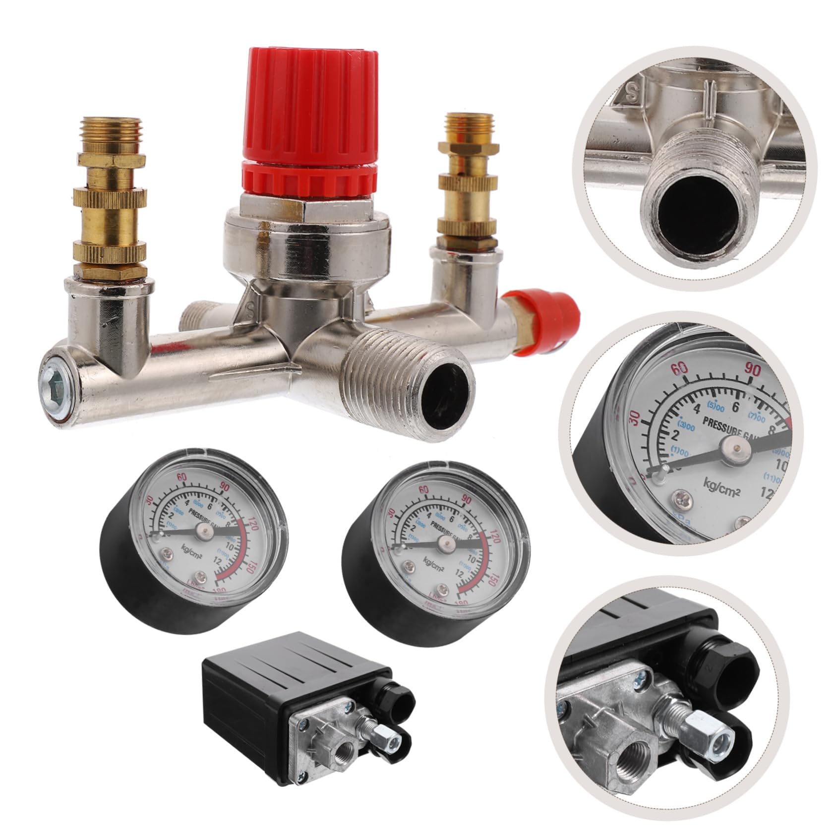 Pressostato per Compressore Aria 175psi con Manometri e Regolatore | Controllo Pressione, Versione 16a, Struttura Metallo e Plastica, per Impianto Compressore