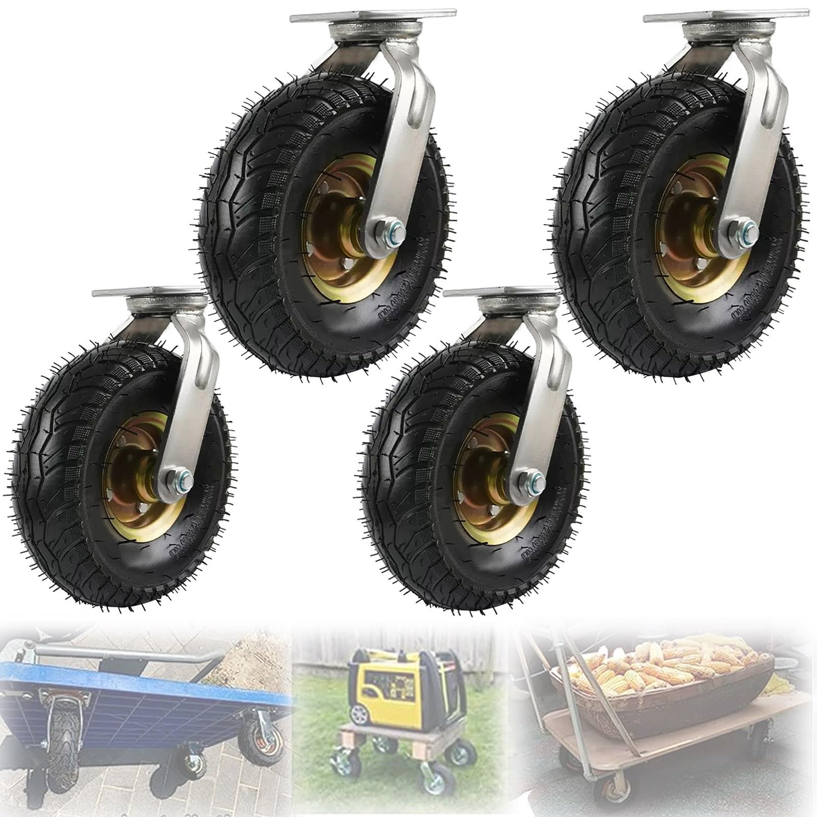 Pneus de rechange anti-vibrations pour brouettes : roulettes pneumatiques pivotantes 360°