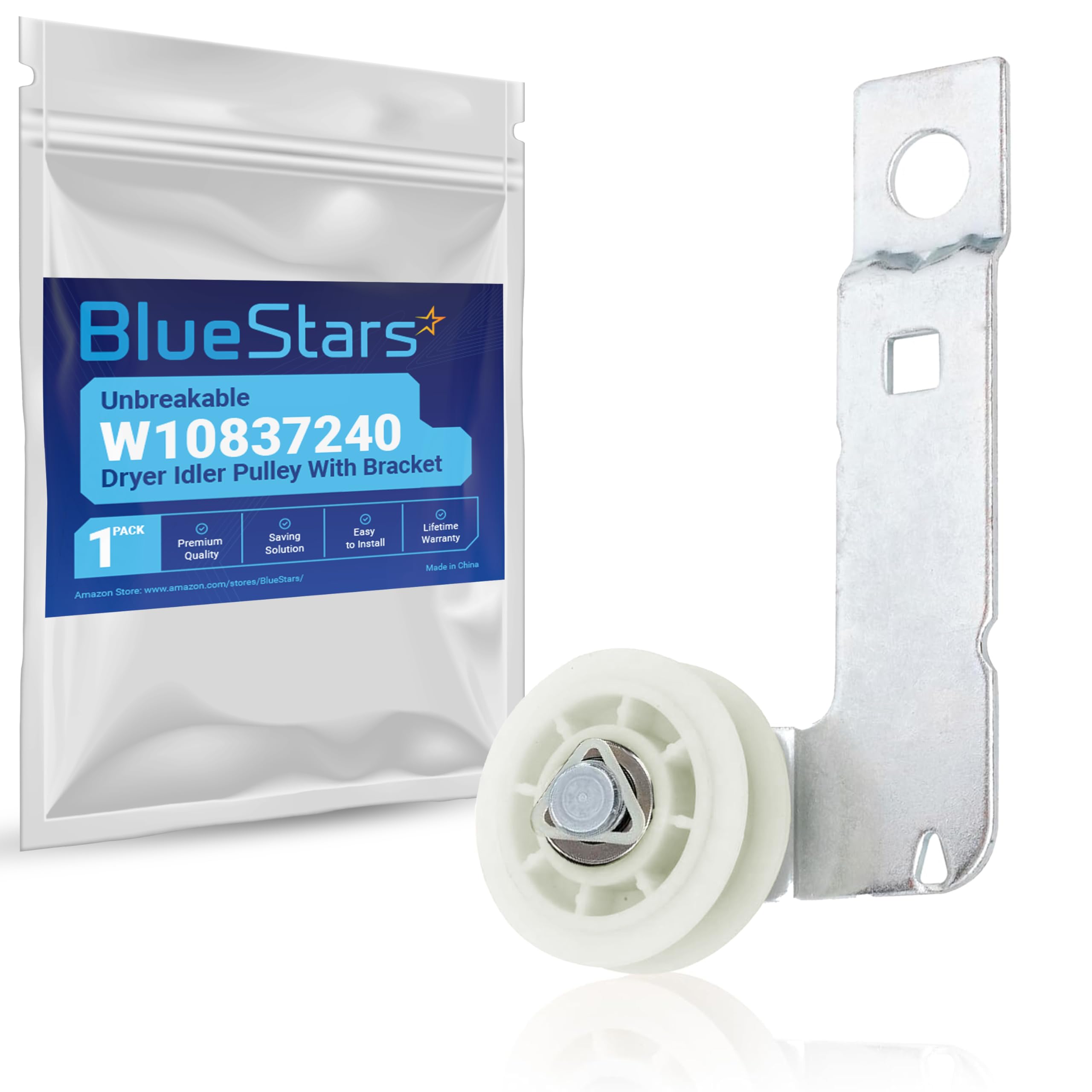 Ultra Durable W10837240 Dryer Idler Pulley With Bracket Replacement Part by Blue Stars - Exact Fit For Whirlpool & Kenmore Dryers - Replaces W10547290 W10118754 W10118756 W10547287