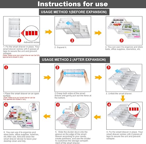 Miniatura 5 de Organizador de cajones de 3 niveles, organizador de cajones inteligente expandible de varios niveles, cajones de almacenamiento poco profundos