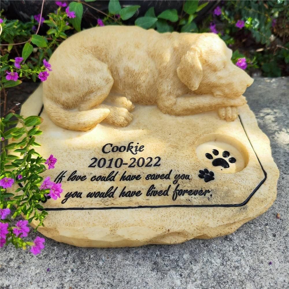 Lápida conmemorativa JvFbjLF de jardín con estatua de perro durmiendo