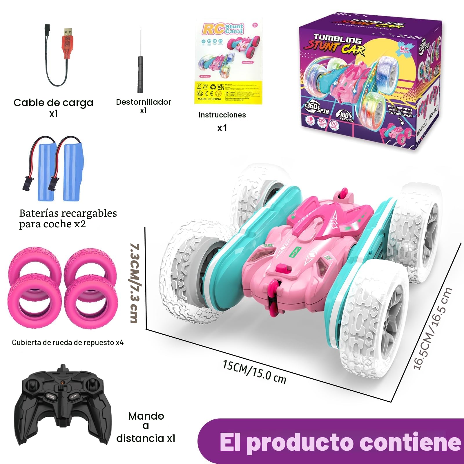 Coche Teledirigido Niños 3 4 5 6 años,4WD 2.4GHz Rosa RC Coche Radiocontrol,Regalo Niña 3-12 Años Juegos Niños 3-10 Años Niños Juegos Exterior Niñas y Niños