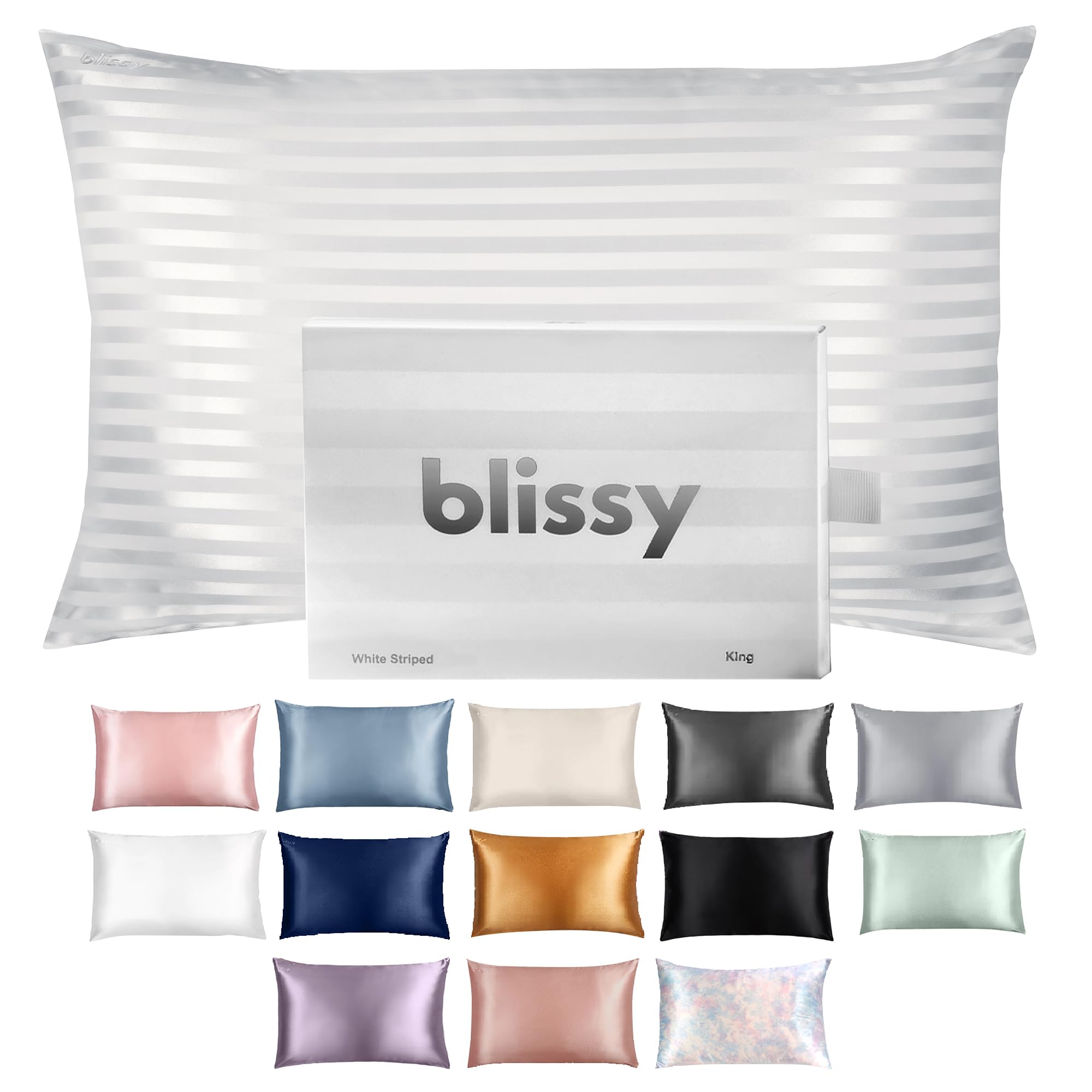 Blissy Silk Pillowcase - 100% Pure Mulberry Silk - 22 Momme 6A High-Grade Fibers - Silk Pillow Cover for Hair & Skin - Regular, Queen & King (White Striped, Standard) โ image 1