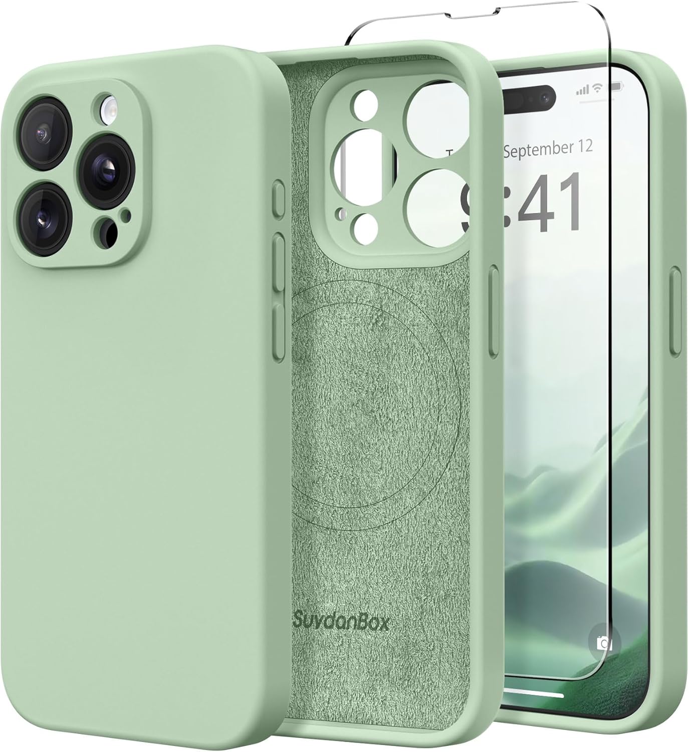 Magnetic for iPhone 14 Pro Max Case, Compatible with MagSafe, [Full Camera Protection][Screen Protector] Silicone Shockproof Protective Phone Case for iPhone 14 Pro Max 6.7″, Light Cyan