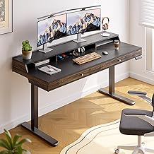 ARTIKEL Valor Electric Height Adjustable Standing Desk with Storage Drawers & Shelves| Sit-Stand Desk for Home Office |Ergonomic Workspace Table with Wheels|120x60cm|Black - Brown|