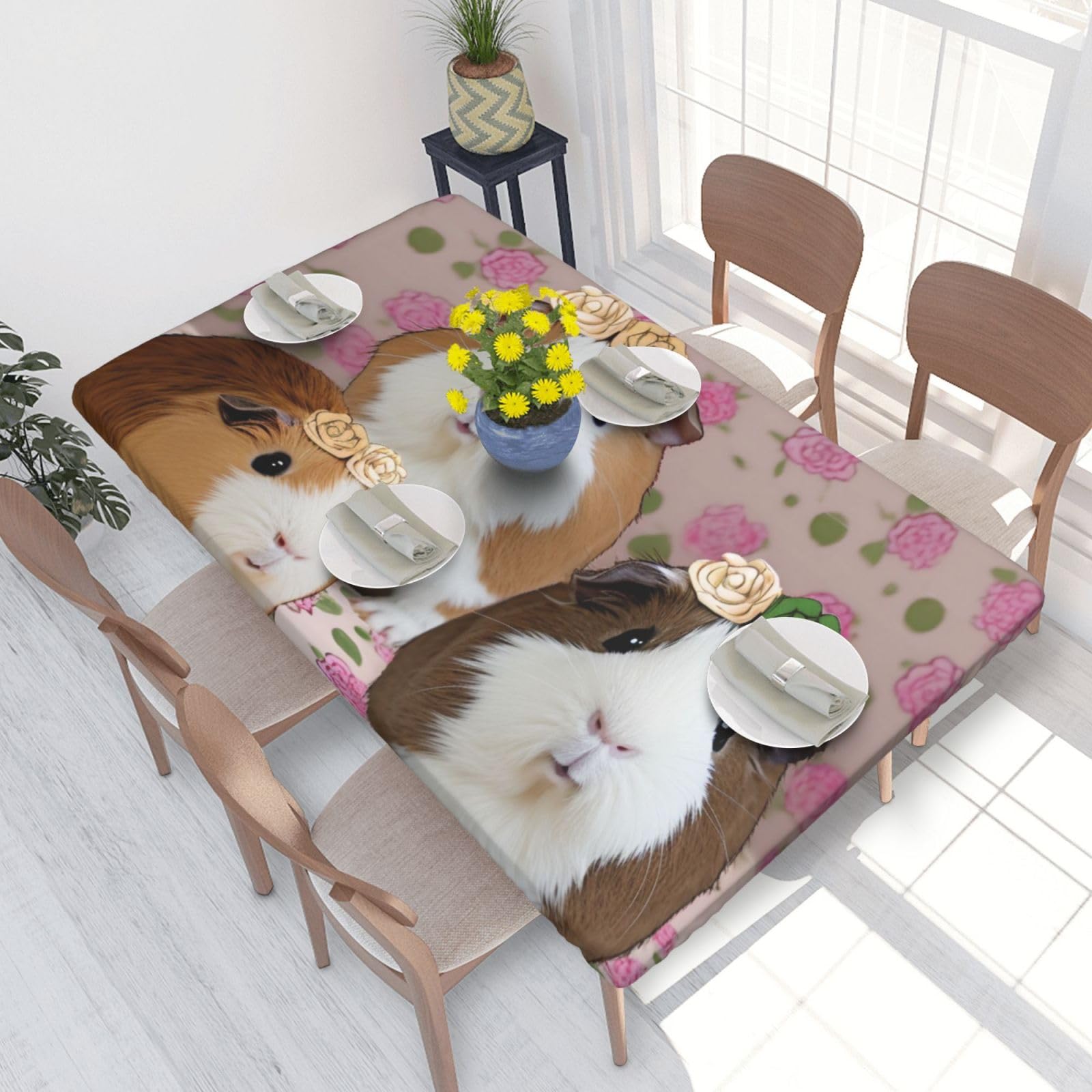 WPKJU Guinea Pigs and Cupcakes Printed Tablecloths 4ft Rectangular Table Covers Washable Polyester Decorative Table Cloth for Dining Table Picnic Wedding