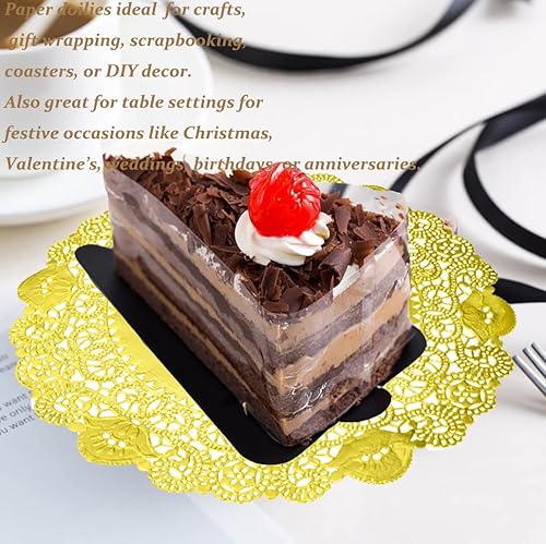 Miniatura 4 de Manteles individuales de papel de encaje dorado de 12.5 pulgadas, para mesa redonda, tapete, tapete, desierto, boda, decoración de vajilla (100