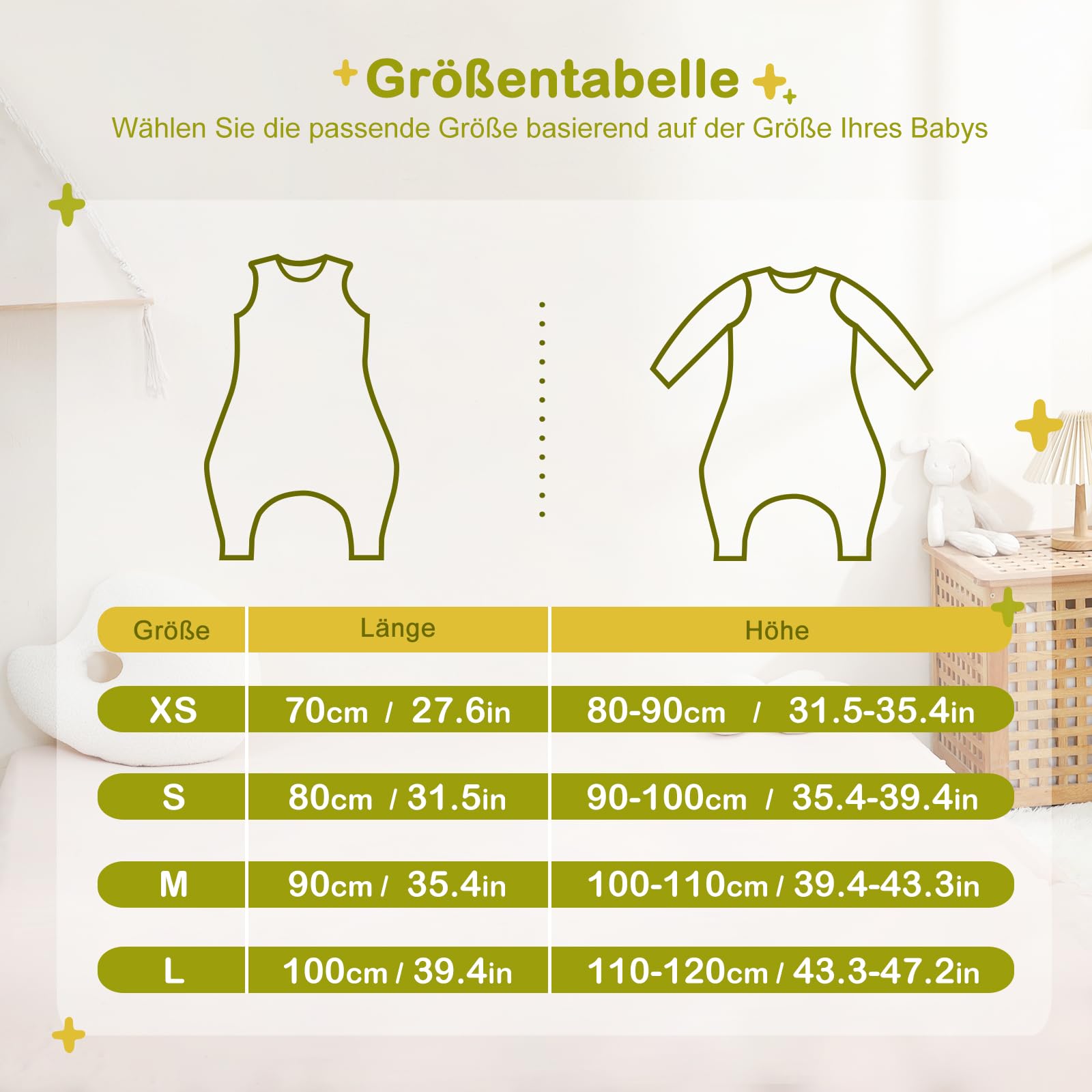 2.5 TOG Baby Schlafsack mit Füßen, 100% Baumwolle Winter Schlafsack mit Beinen und abnehmbaren Ärmeln für Kleinkinder, Ahorne, Größe S