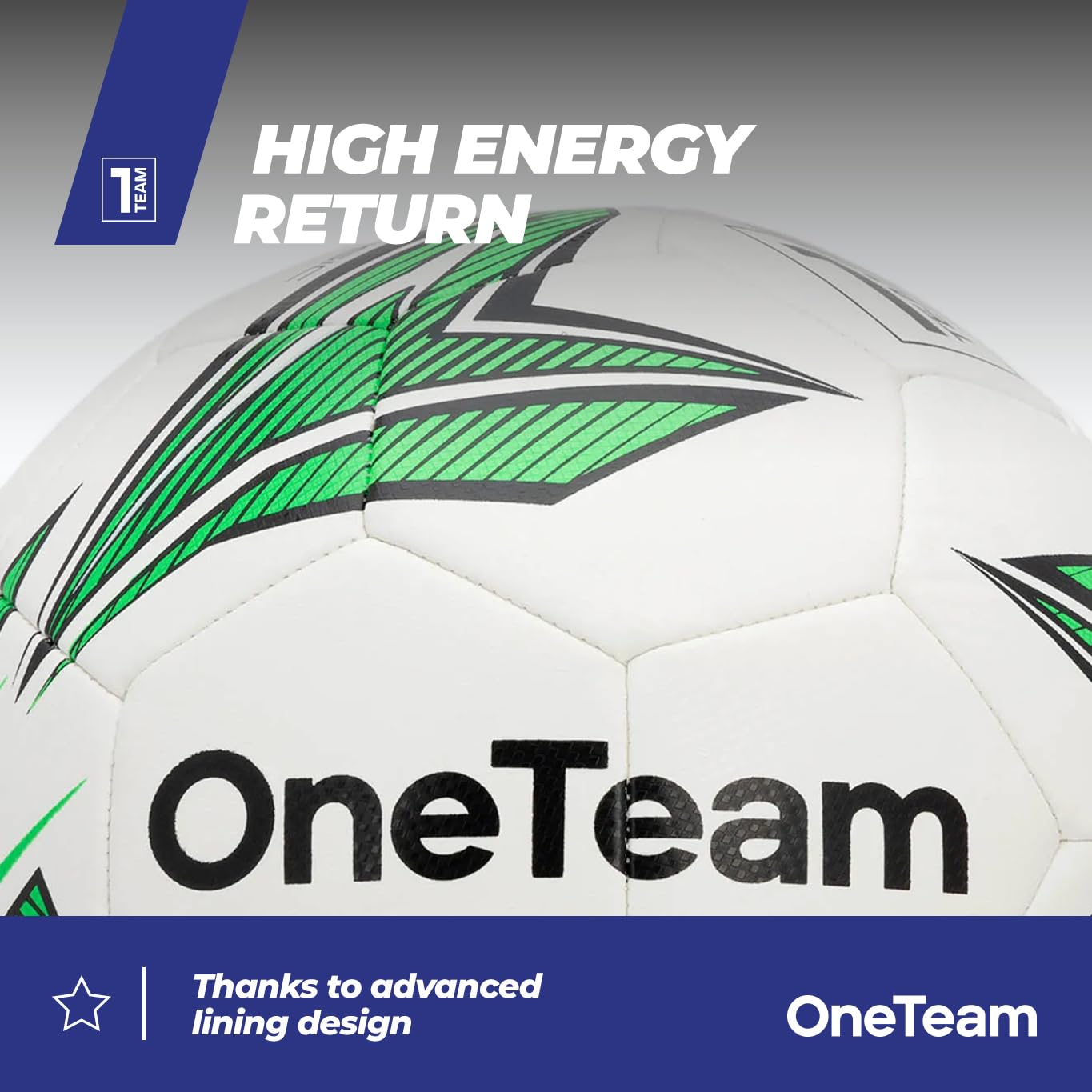 OneTeam Piłka nożna MS Basic, rozmiar 4, w kolorze zielonym, powłoka poliuretanowa, stabilny i trwały kształt piłki nożnej, wodoszczelna, elastyczna szyta, z Bounce Control, trwały nadruk 3D
