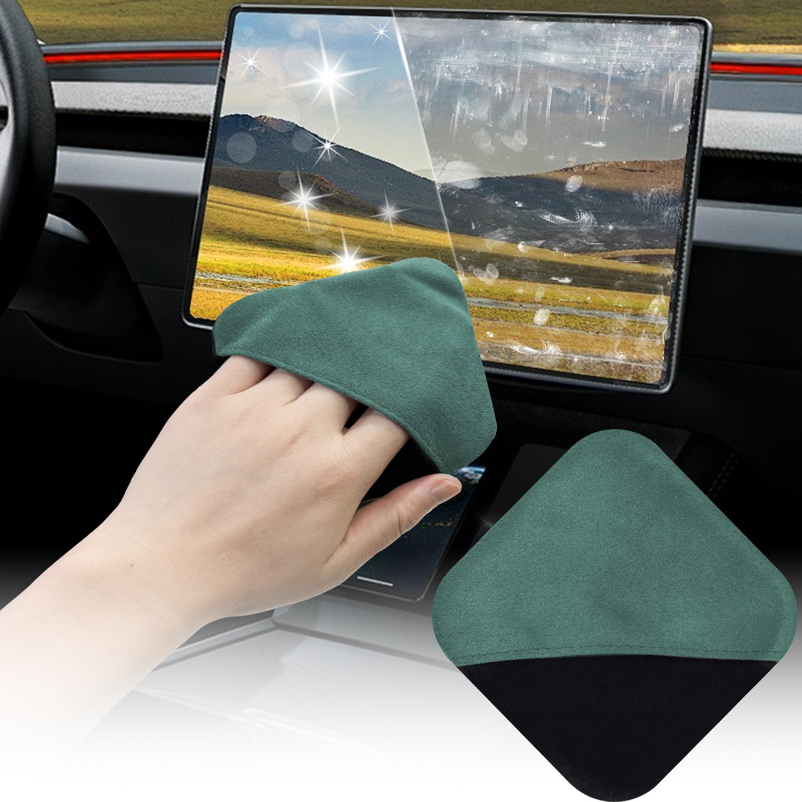Car Screen Cleaner- Vehicle Touchscreen Microfiber Cleaning Cloth, Touch Screens Clean Wipes Cars Interior Accessories Universal for Tesla Dashboard Display (Green)