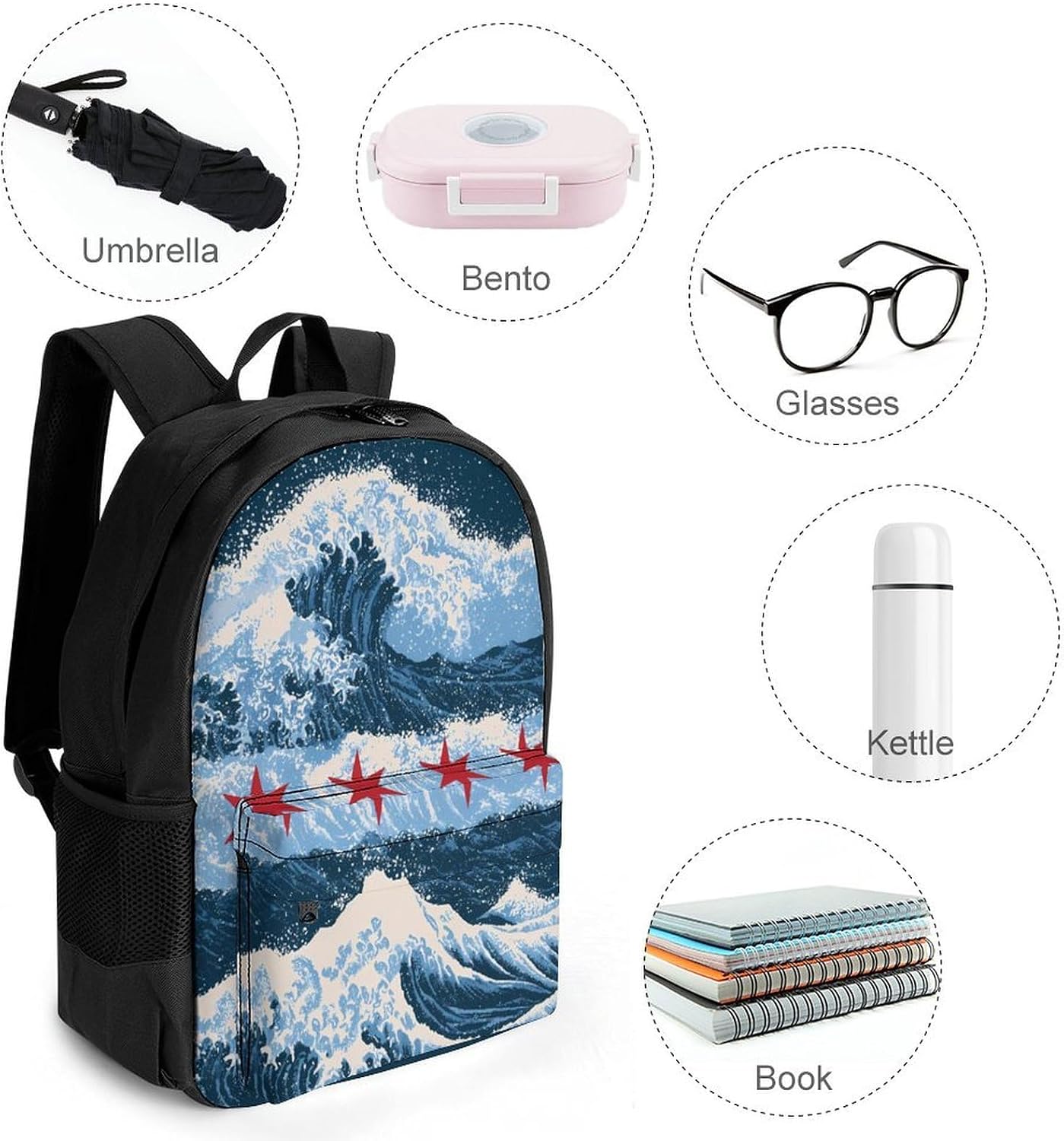 ChicagoFlag Waves Backpack Lightweight Backpacks Work Bag