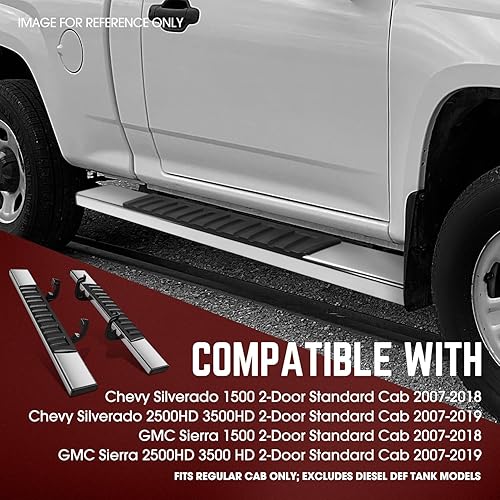 Miniatura 6 de DNA MOTORING Estribos planos de 6.75 pulgadas de ancho, barras laterales compatibles con Chevy Silverado GMC Sierra 15002007-2019 Silverado Sierra