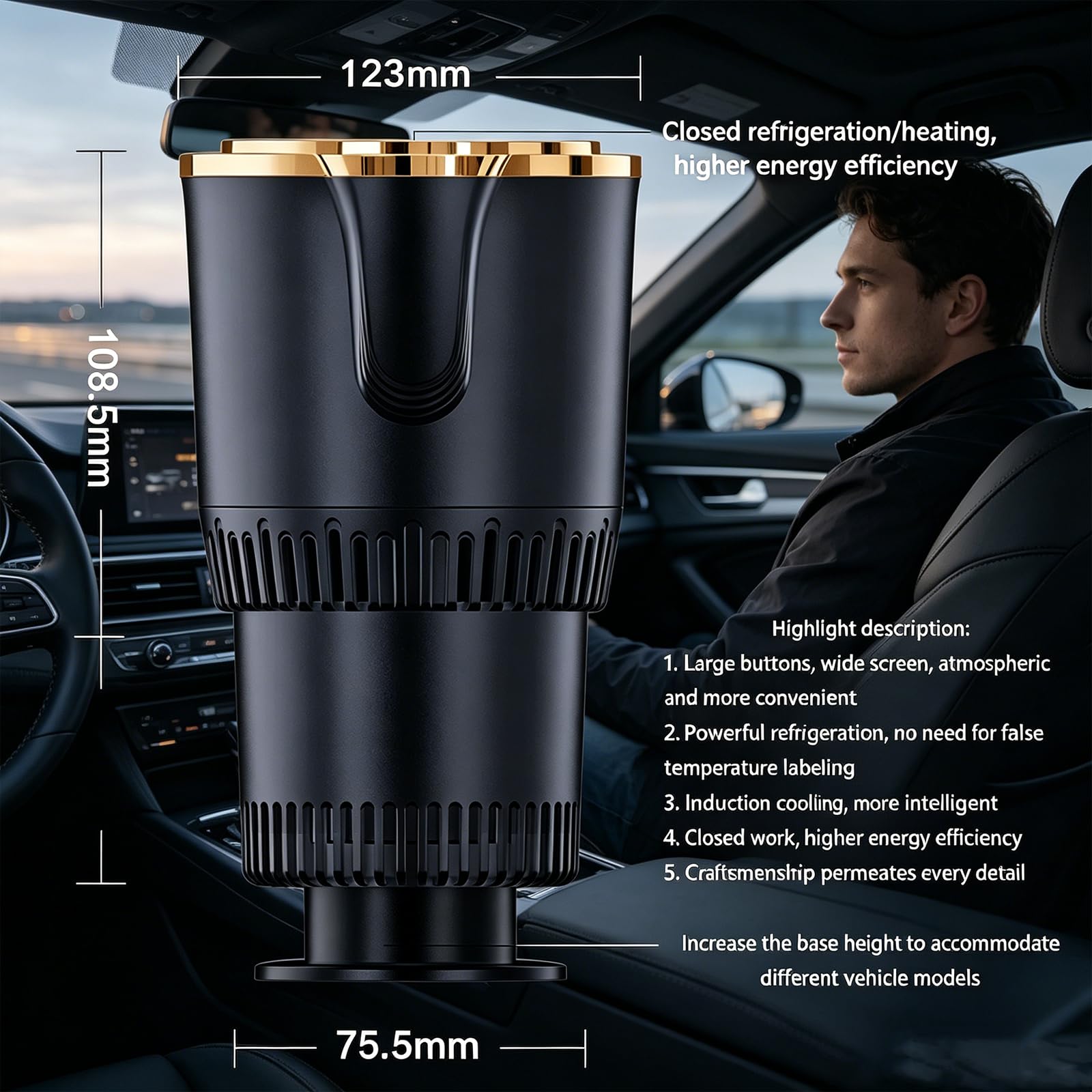 Grzejnik samochodowy i chłodnica 2 w 1, kubek z automatyczną regulacją temperatury napoju 12 V z dużym ekranem cyfrowym, pasuje do większości uchwytów na kubki pojazdów na wszystkie pory roku