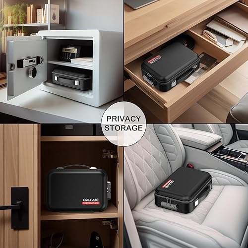 Miniatura 4 de COLCASE Caja de dinero ignífuga con cerradura, funda rígida organizadora de efectivo, diseño de carcasa rígida, resistente al agua, caja fuerte