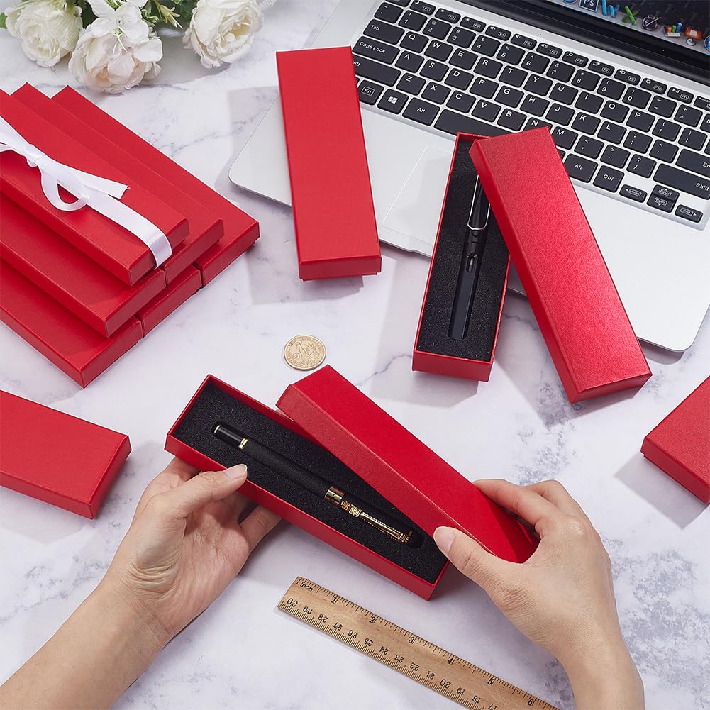 BENECREAT 16 cajas de regalo vacías, 18 x 5,1 x 2,4 cm, cartón, estuches con espuma para joyas, colección de regalos, material de oficina, cumpleaños, recuerdos, color rojo