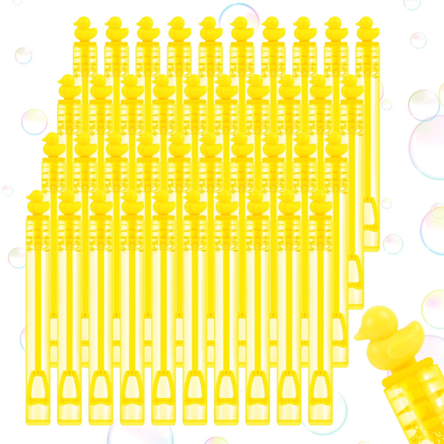 SULOLI 40 pcs Duck Bubble Wands, Yellow Duck Mini Bubble Party Favors Wand Blowing Sticks Bulk for Kids Adults Summer Birthday Party Supplies