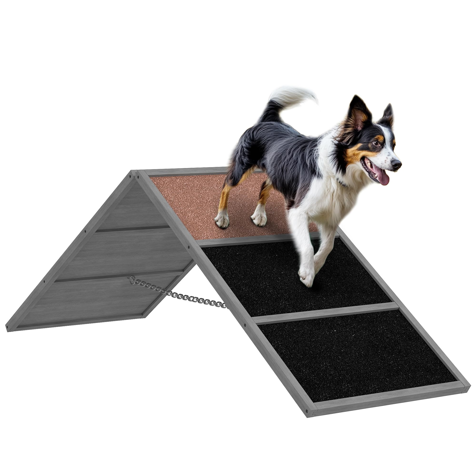 PawHut Rampe d'agilité pour Chien avec Surface antidérapante, équipement d'agilité pour Chiens, Cadre en A, adapté à Toutes Races, pour Jardin ou Parc, Gris