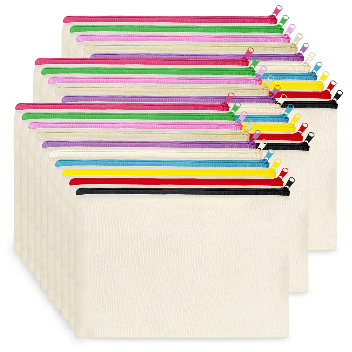 Koolmox Makeup Bags Bulk 30 Pack, Canvas Pouch with Zipper of 10 Colors, 8x5'' Blank Cotton Pouches for Embroidery, Tie Dye, Marker, Circuit Projects, Christmas Gifts, Travel Bag for Pen Pencil