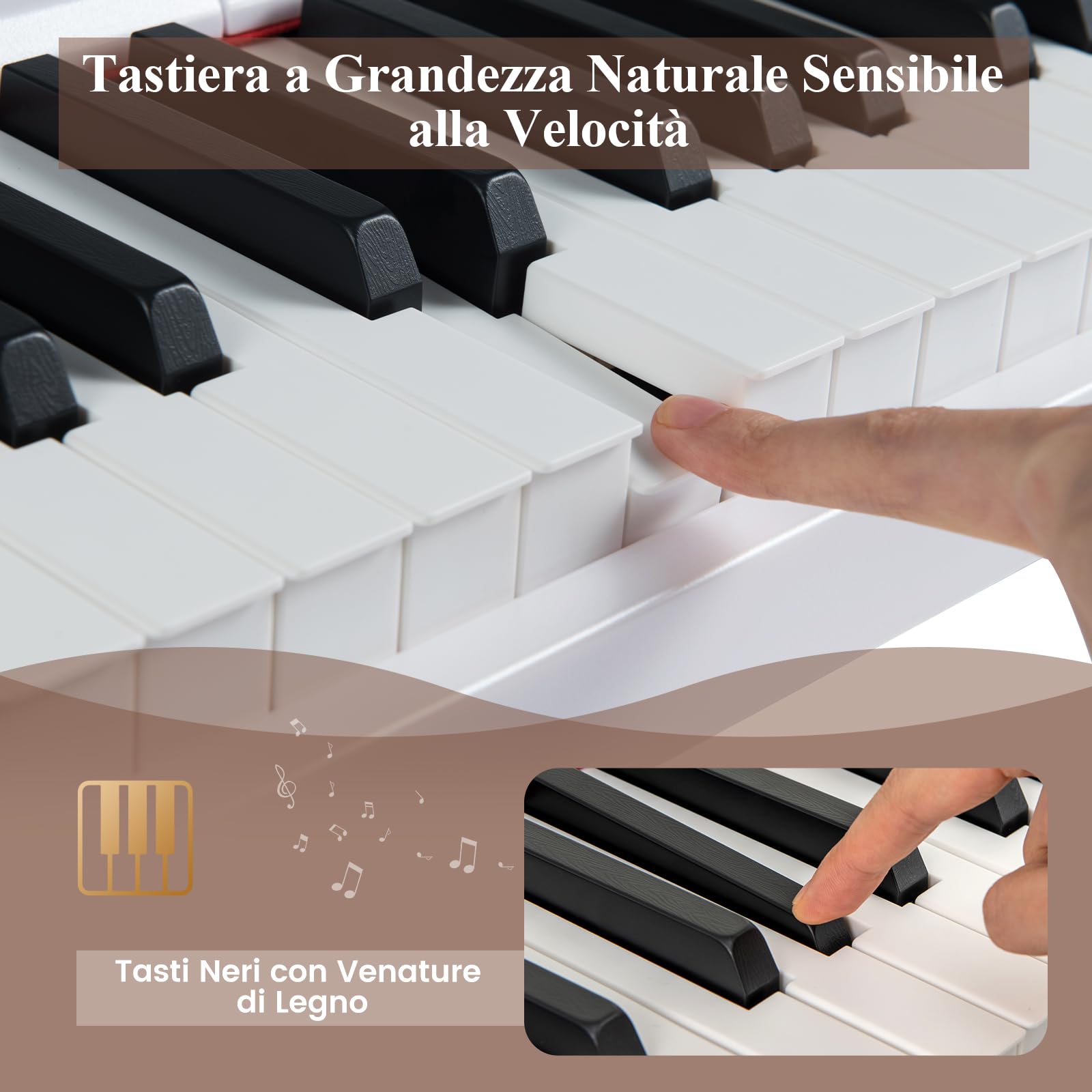 COSTWAY Pianoforte Digitale a 88 Tasti, Tastiera Elettrica per Principianti con 380 Timbri, 128 Ritmi e 88 Demo, Pianola Tastiera Portatile e Leggera con Borsa da Trasporto (Bianco)