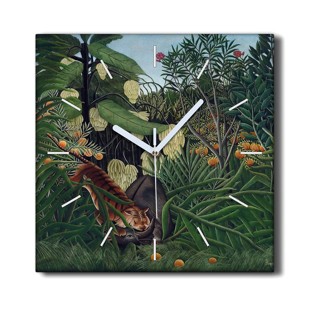Horloge murale sans tic-tac 30x30 Toile Tiger pour un salon calme au design jungle exotique