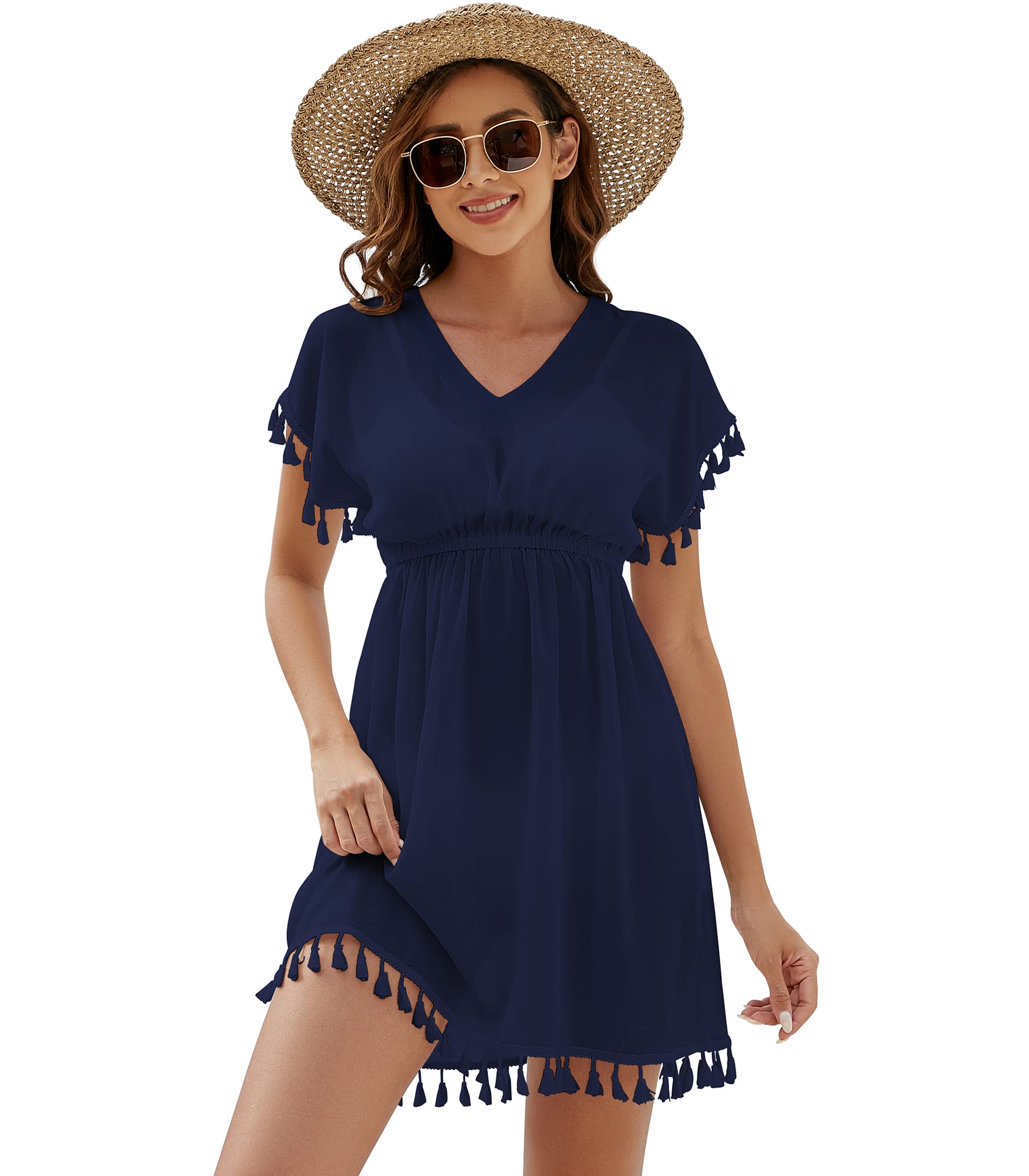 StylSense Strandkleid Damen Sommer Bikini Cover Up Badeanzug Sommerkleider Leicht Strandponcho mit V-Ausschnitt