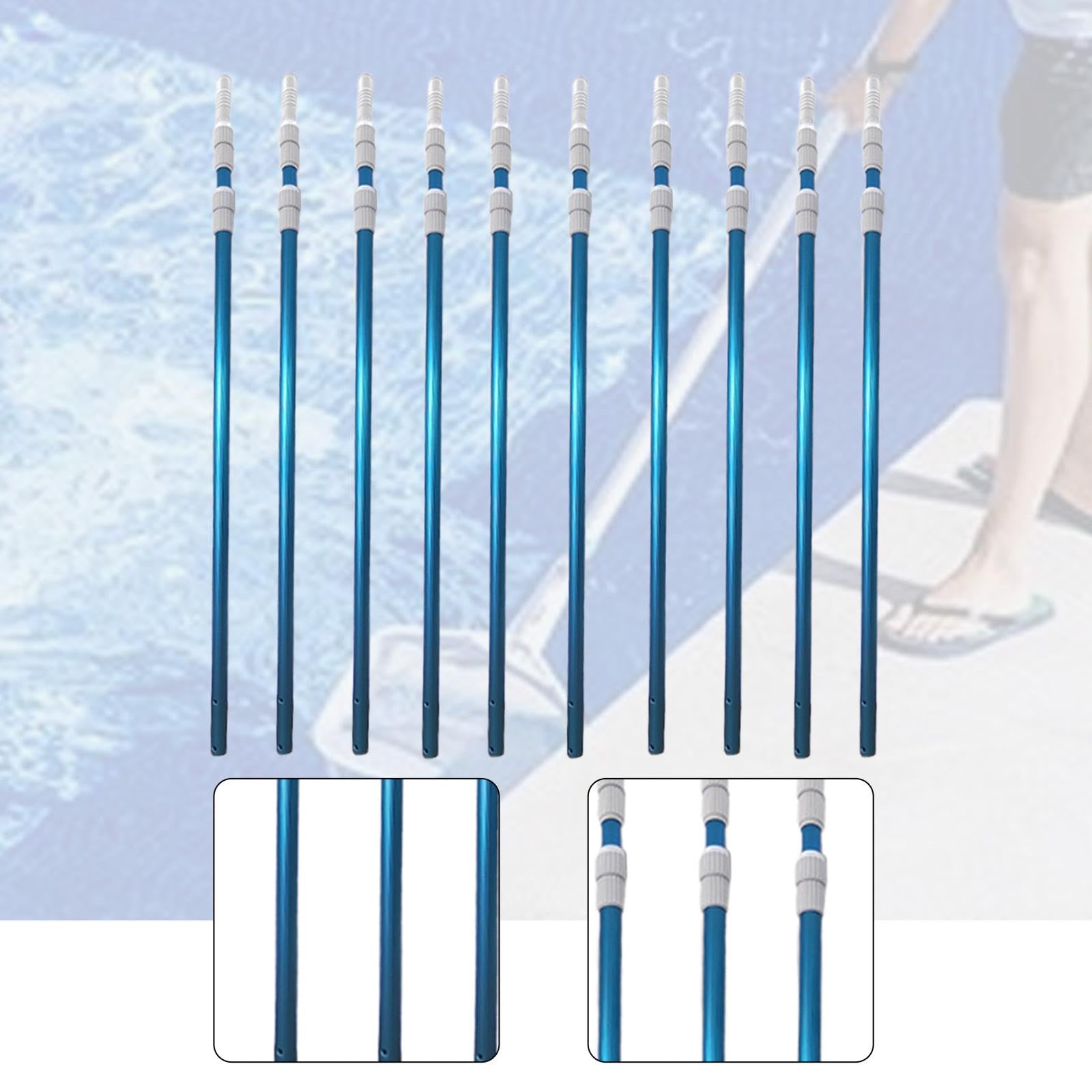 10 Pièces Manche Télescopique Tige Universelle Poteau de Piscine et Perche d'entretien en Aluminium Léger pour Une Manipulation Aisée Adapté Aux Cent, Bleu
