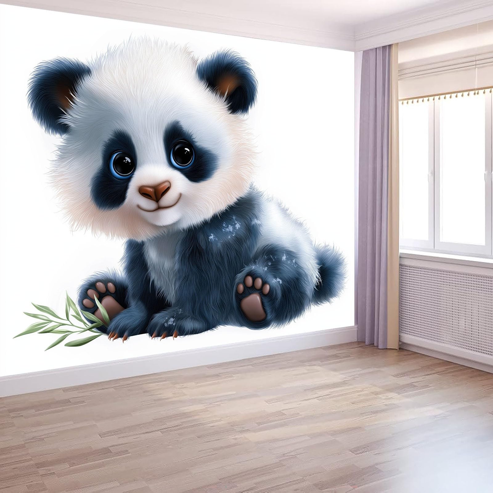Générique Panoramiczna tapeta Cartoon Panda Bambus Urocza czysta biel 250 x 175 cm - Nowoczesna włóknina ścienna gobelin do salonu, sypialni lub pokoju dziecięcego