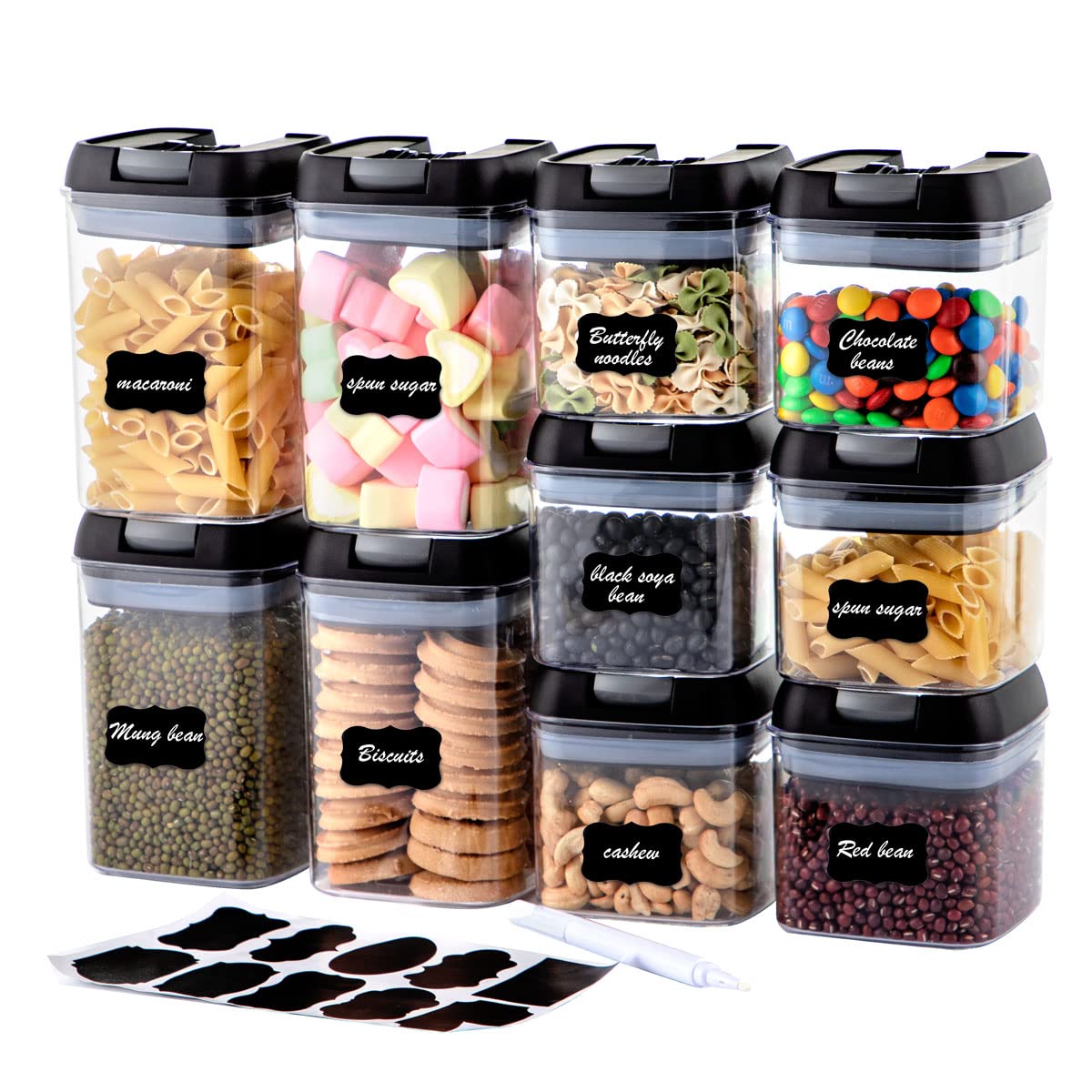 U-QE Airtight Food Storage Container Set-10 Piece BPA Free Clear Plastic Cereal Canisters with Easy Lock Lids-Kitchen & Pantry Organization Containers ...