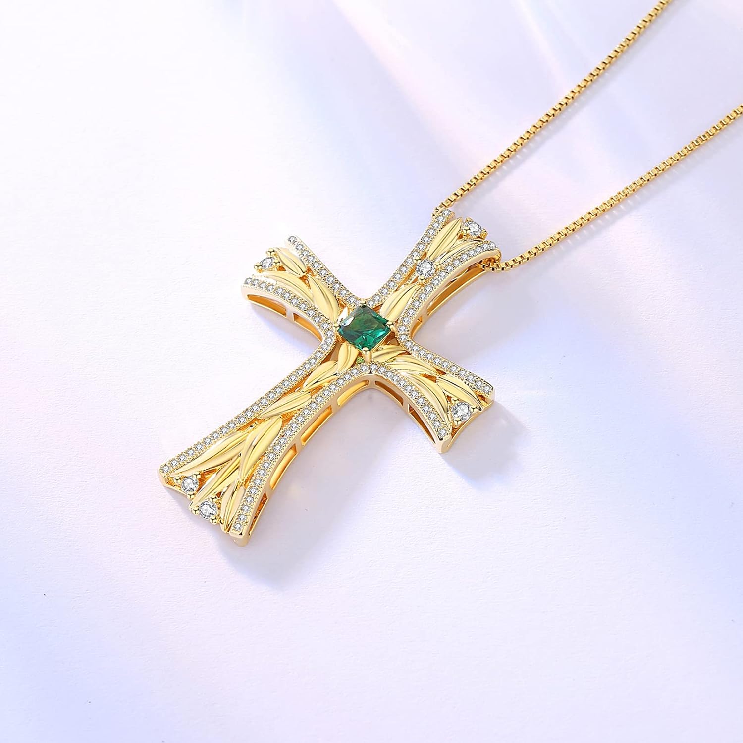 18K Gold Plated Cross Necklace for Women Men, Cubic Zirconia Cross Faith Pendant Necklace, Statement Vintage Gold Necklace for Men Women - Image 6