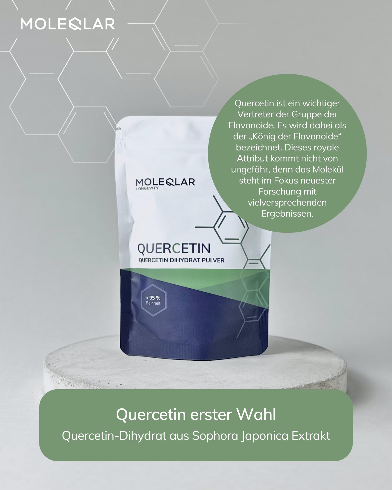 MoleQlar Quercetina polvere di alta purezza – 60 g di quercetina diidrato vegana Premium – 400 mg per porzione – con cucchiaio dosatore – Bioflavonoide vegetale del jap
