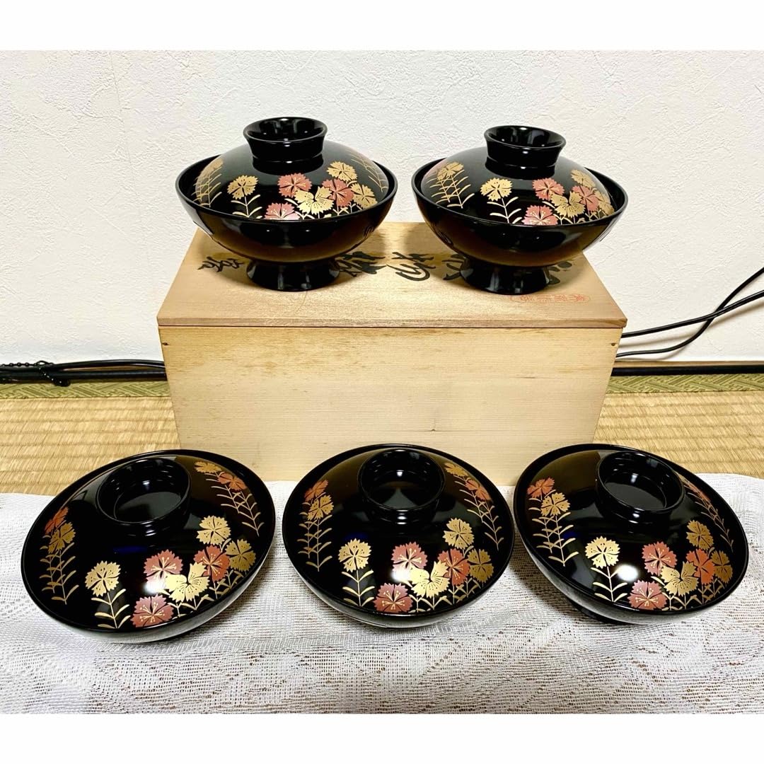 会津塗　漆器 蓋付き椀 5個セット 会津塗 漆器 蓋付き椀 5個セット Amazon.co.jp: 会津塗 吸物椀