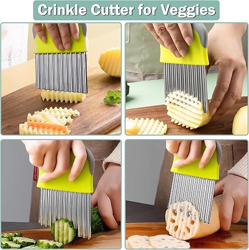 Miniatura 3 de FANTEXY Cortador de arrugas para verduras, cortador de patatas para papas fritas, hoja de acero inoxidable, cortador de papas fritas y arrugados,