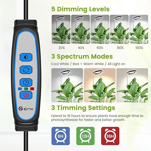 Miniatura 5 de Luz de crecimiento negra, luces LED de espectro completo para plantas de cultivo en interiores con temporizador de 61216H, 3 modos de color, 5