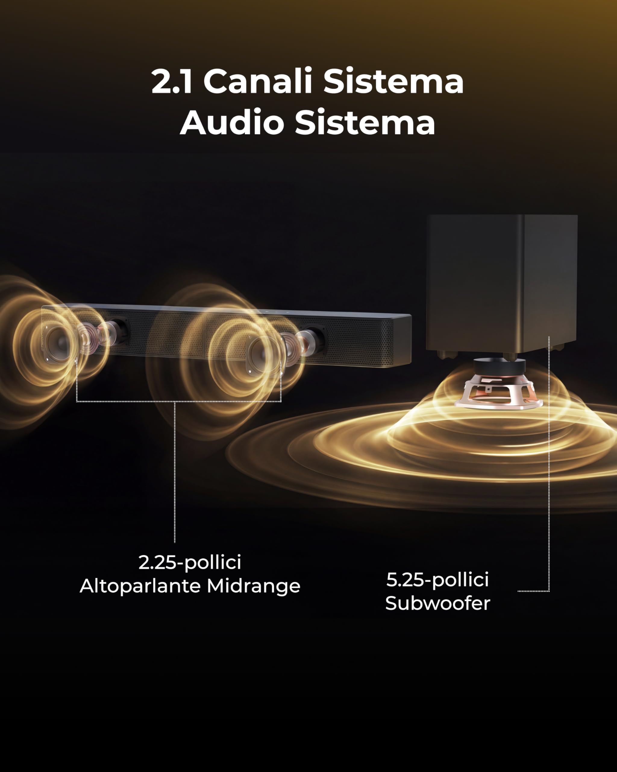 ULTIMEA 2.1Ch Soundbar con Subwoofer Wireless, VoiceMX e BassMX, App Controllo, 240W Potenza di Picco Soundbar per Smart TV, Bassi Regolabili, HDMI, Ottico, Bluetooth 6.0, Poseidon M30 (Modello 2026)