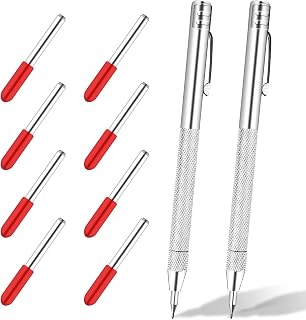 2Pcs Tungsten Carbide Tip Scriber with 8 Replacement Marking Tips, Aluminum Magnet Carbide Scribe Tool Etching Pen with Clip, Durable Metal Engraving Pen for Glass Ceramics Hardened Steel Metal Sheets