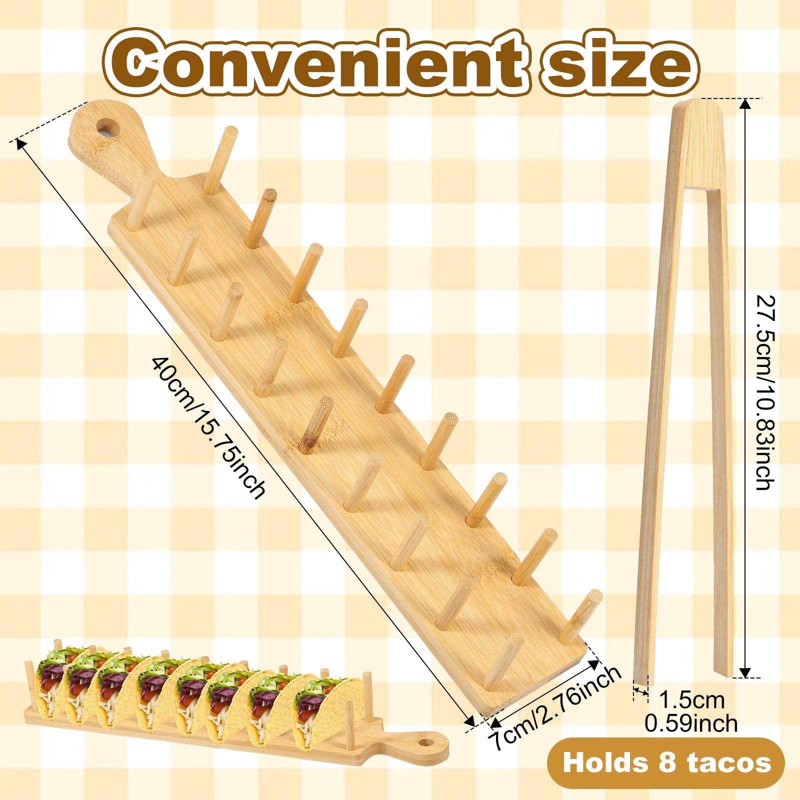 ? Bamboo Taco Holder Stand, Taco Tray with Tong Rectangular Taco Holder Holds Up to 8 Tacos, Large Taco Holder Stand Multipurpose Taco Rack for Home Kitchen