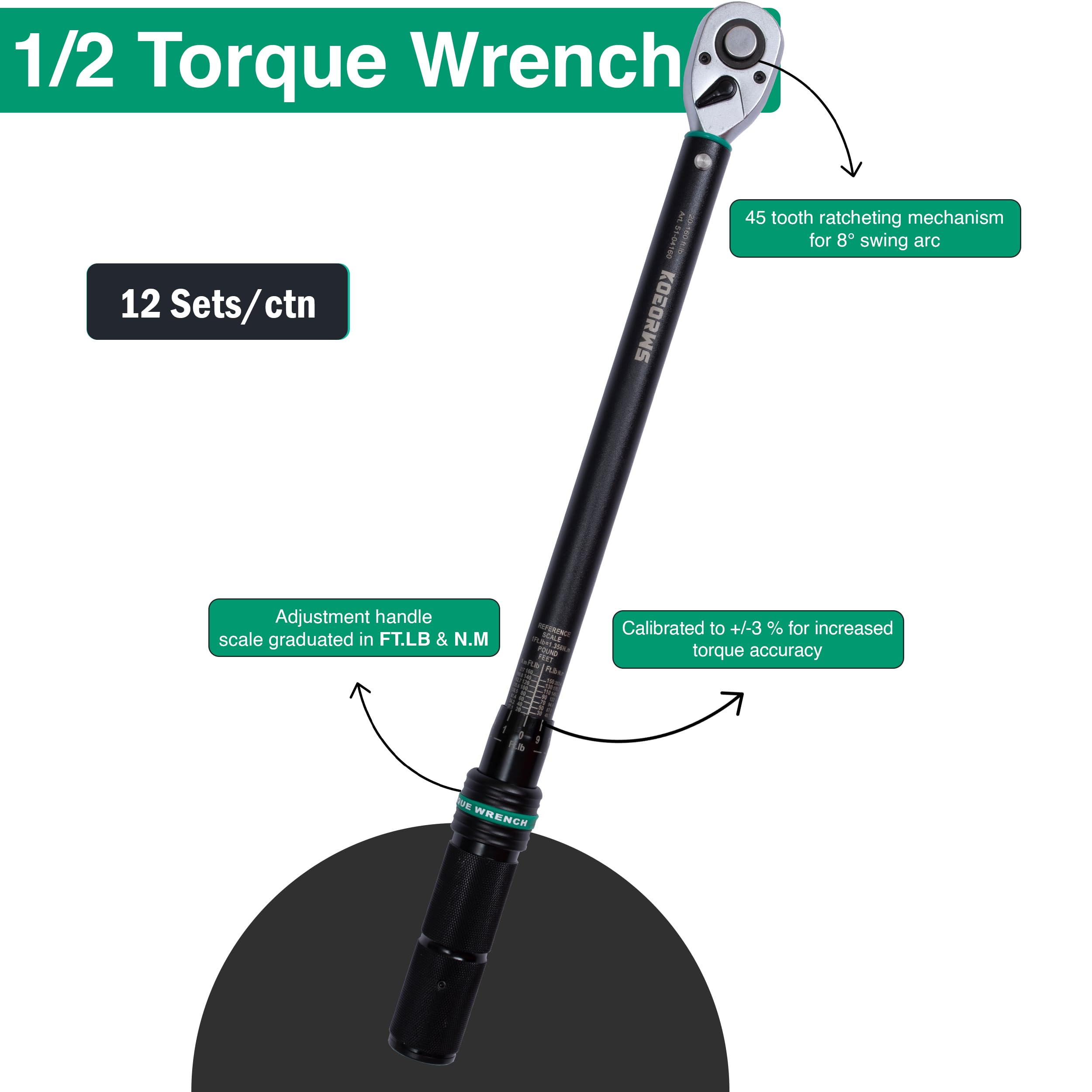 Snapklik.com : KOEORWS 1/2-Inch Drive Click Torque Wrench, 20-160 Ft.lb ...