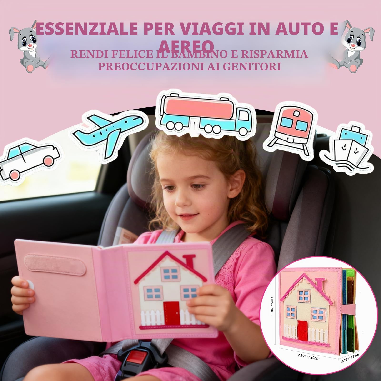 Libro Sensoriale Montessori,Libro in feltro 3D per Bambini 1-6 Anni,Gioco Educativo per Sviluppare Fantasia e Manualità,Ideale per Viaggi e Regali