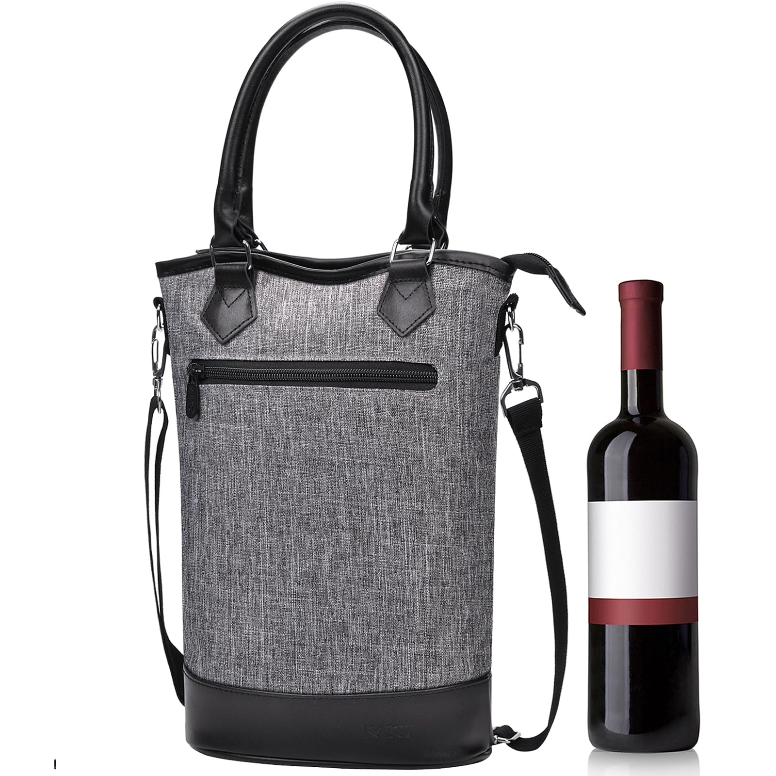 Sac à vin isotherme rembourré à carreaux gris avec double système de portage confortable