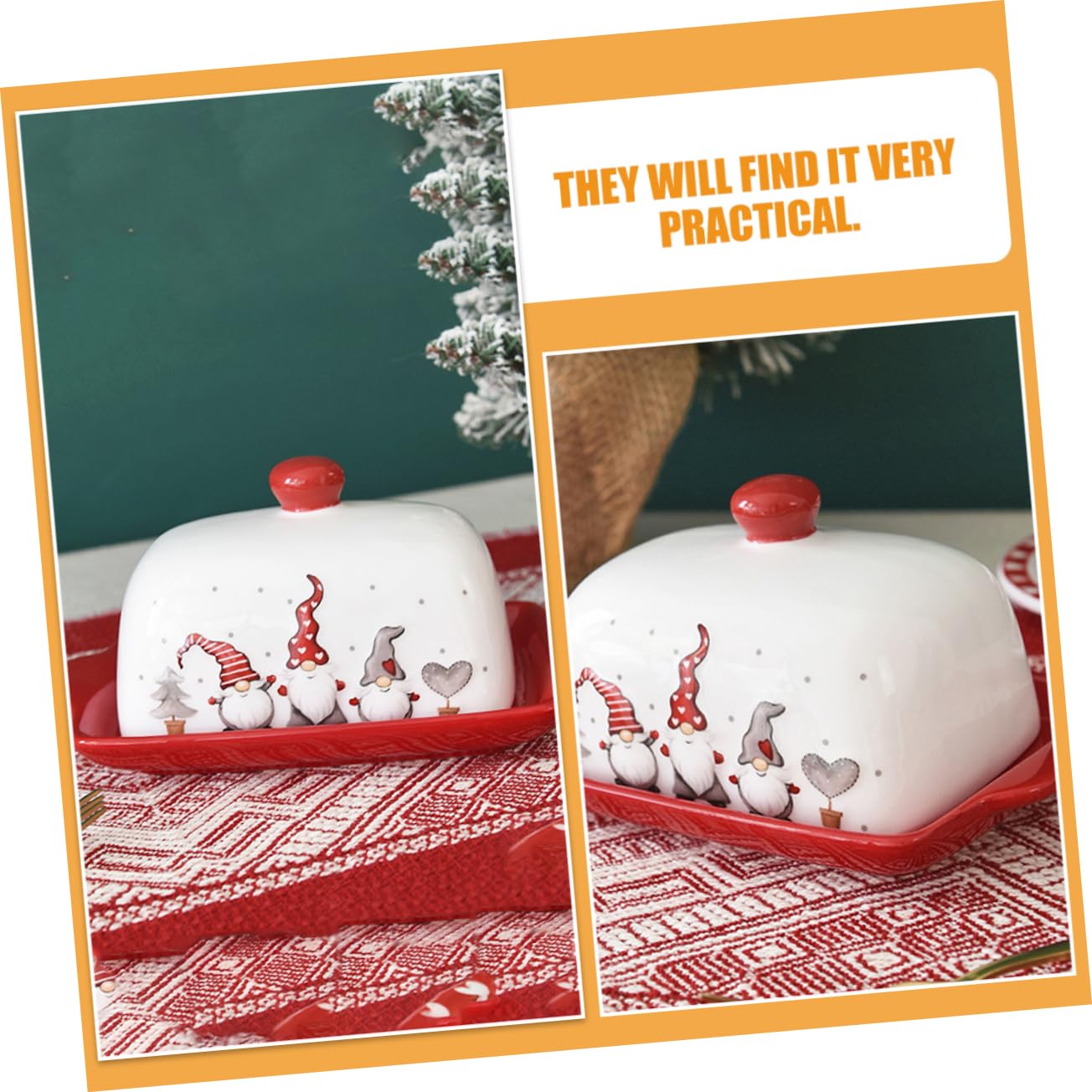 Garneck Christmas Style Ceramic Butter Dish with Lid Elegant Butter Keeper Container for Home and Parties Multi-purpose Kitchen Cheese Box Smooth Surface for Easy Cleaning