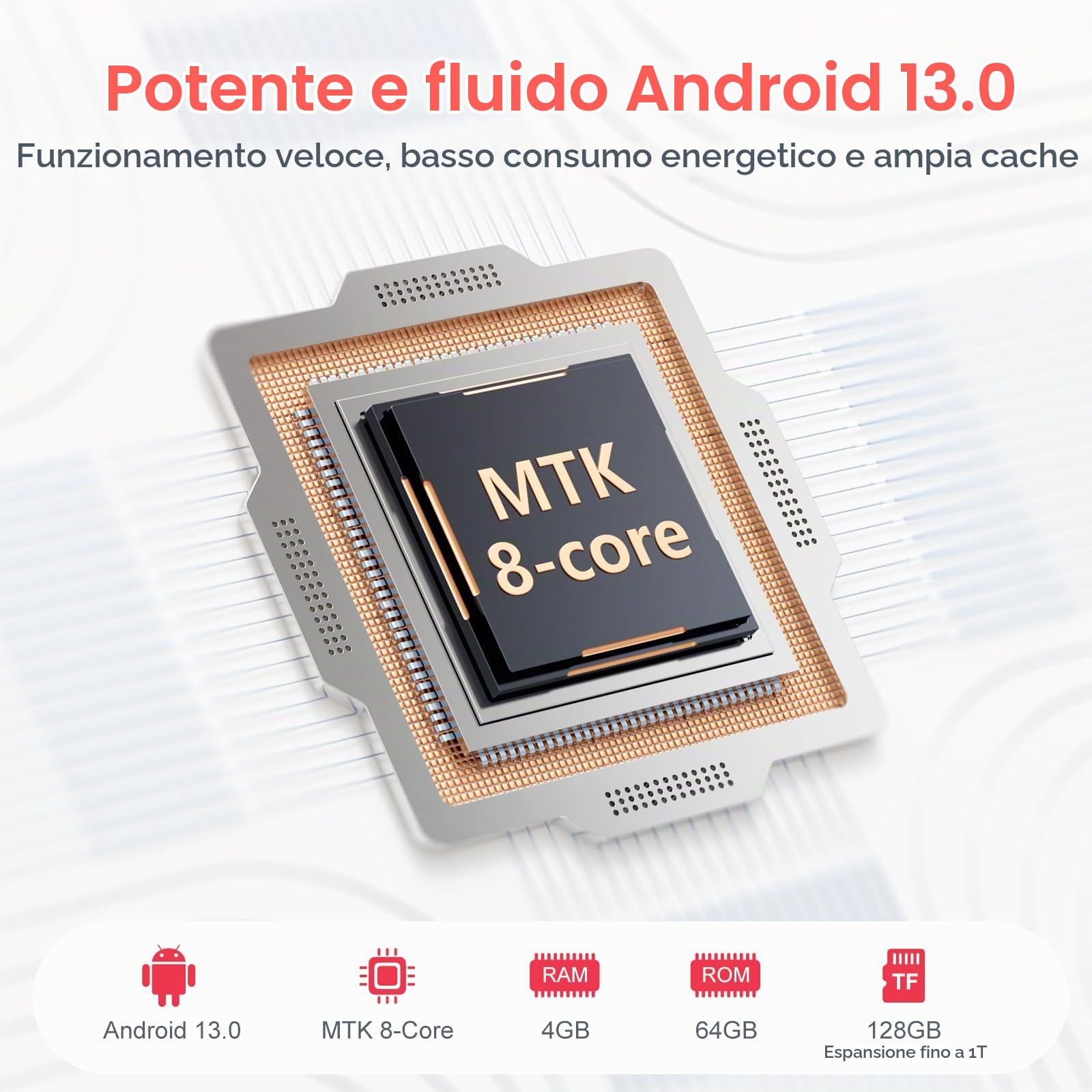 192GB Lettore MP3 con Bluetooth e WiFi, Android 13.0, RAM:4GB, 4,0" HD Schermo Tattile MP4 Lettore con Altoparlante, Portatile Spotify Lettore con Play Store (Bianco + Rosso)
