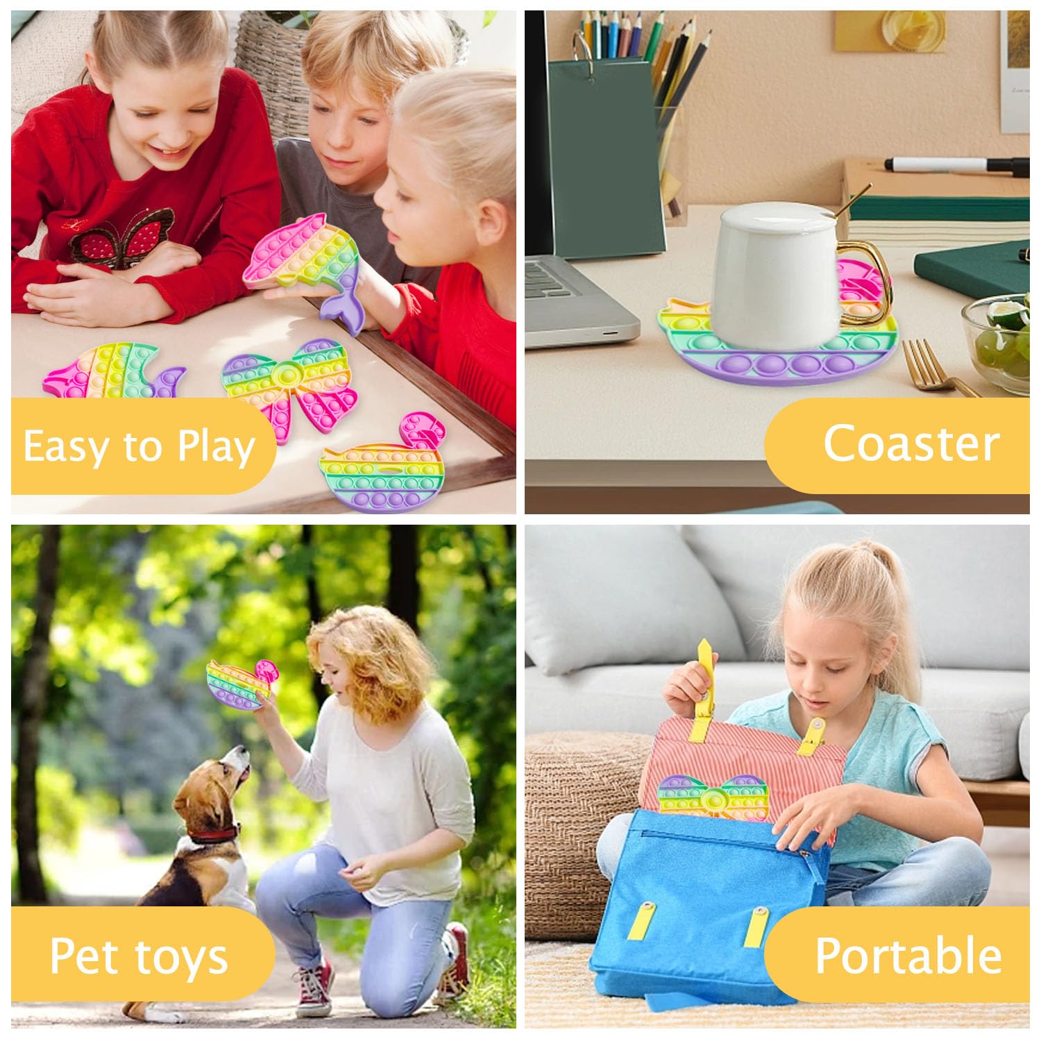 Yeefunjoy Push IT and POP Bubble, zestaw 4 zabawek Poppit Pop Fidget, zabawka sensoryczna, redukuje stres, prezent urodzinowy dla dorosłych i dzieci, aby złagodzić lęk i autyzm